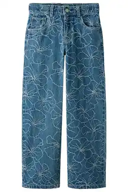 Wehkamp NAME IT KIDS NKFROSE gebloemde wide leg jeans medium blue denim aanbieding
