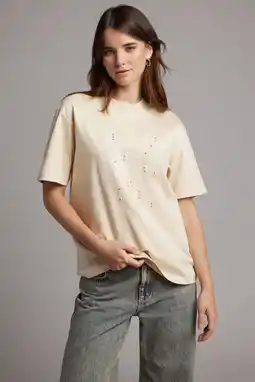 Wehkamp Pink Noir T-shirt crème met parels aanbieding