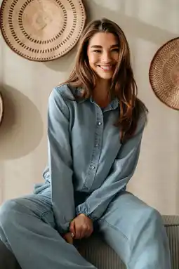 Wehkamp Co Woman blouse light blue denim aanbieding
