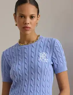 Wehkamp Lauren Ralph Lauren gebreide trui lichtblauw met kabels aanbieding