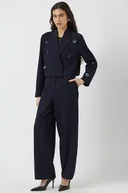 Wehkamp YAS cropped blazer met pailletten donkerblauw aanbieding