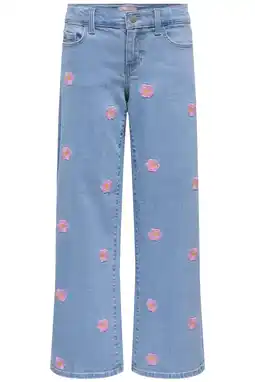 Wehkamp KIDS ONLY GIRL lowwaist gebloemde wide leg jeans light blue denim aanbieding