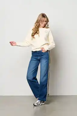 Wehkamp Co Woman gestreepte wide leg jeans medium blue denim aanbieding