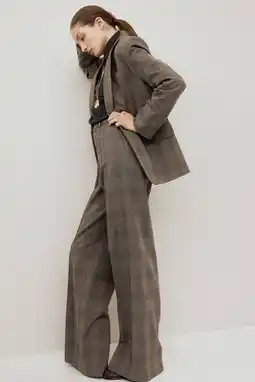 Wehkamp Mango straight highwaist geruite broek grijsbruin aanbieding