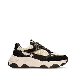 Wehkamp Sacha chunky leren sneakers zwart/ecru aanbieding