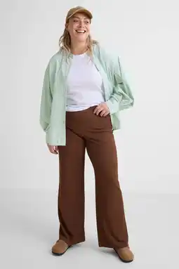 Wehkamp GREAT LOOKS crinkle wide leg broek bruin aanbieding
