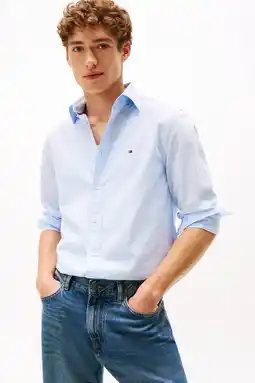 Wehkamp Tommy Hilfiger Regular casual overhemd met krijtstreep lichtblauw aanbieding