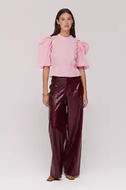 Wehkamp HARPER & YVE imitatieleren wide leg highwaist broek donkerrood aanbieding