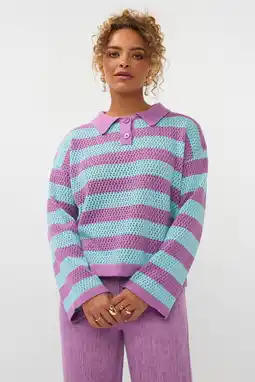 Wehkamp Ydence gestreepte pullover lila gehaakt aanbieding