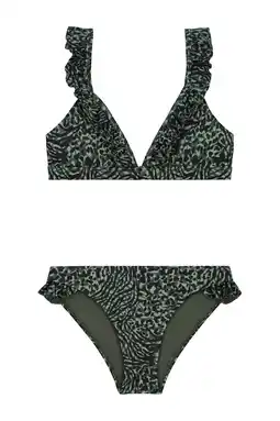 Wehkamp Shiwi triangel bikini Bella met ruches groen/zwart aanbieding