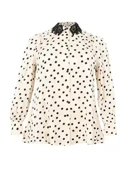 Wehkamp YOEK blouse met stippen beige aanbieding