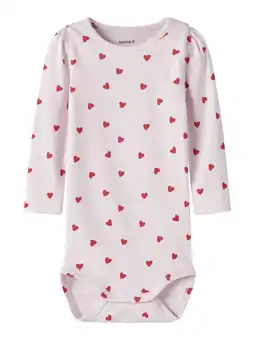 Wehkamp NAME IT BABY romper met hartjesprint roze/rood aanbieding