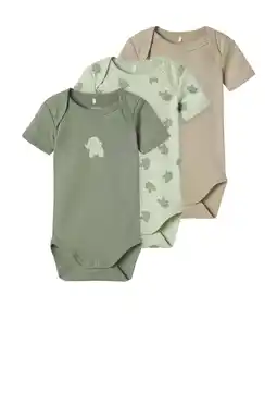 Wehkamp NAME IT BABY romper NBMBODY - groen/beige (set van 3) aanbieding