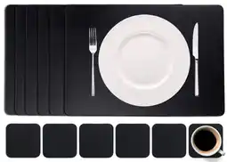 Wehkamp Cookinglife 6 Placemats + 6 Onderzetters - Vegan leer - Zwart aanbieding