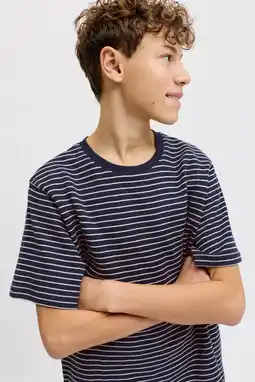 Wehkamp JACK & JONES JUNIOR gestreepte T-shirt donkerblauw aanbieding