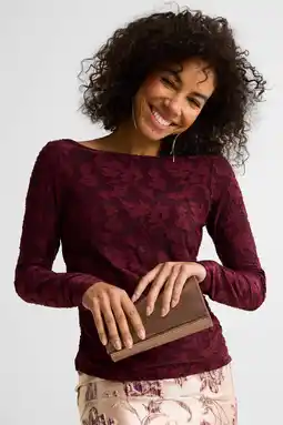 Wehkamp Ruby semi-transparante top met textuur bordeauxrood aanbieding