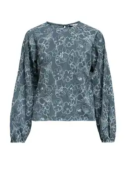 Wehkamp OBJECT gebloemde top grijsblauw gebreid aanbieding