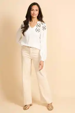 Wehkamp G-maxx Blythe jeans wide leg jeans crème aanbieding