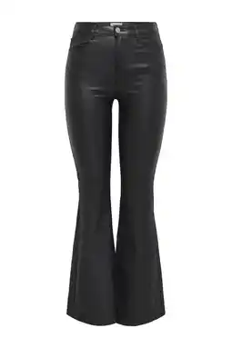 Wehkamp ONLY coated high waist flared broek ONLALIDA zwart aanbieding
