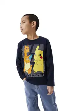 Wehkamp NAME IT KIDS Pokemon longsleeve met printopdruk donkerblauw aanbieding