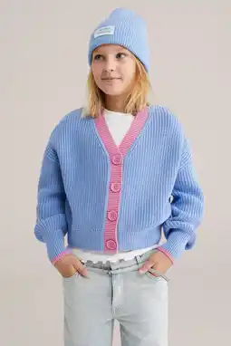 Wehkamp WE Fashion vest blauw rib gebreid aanbieding