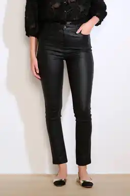 Wehkamp LOLALIZA imitatieleren skinny regularwaist coated broek zwart aanbieding