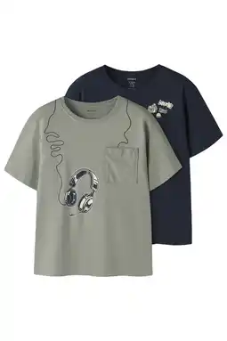 Wehkamp NAME IT KIDS T-shirt - donkerblauw/grijsgroen (set van 2) aanbieding