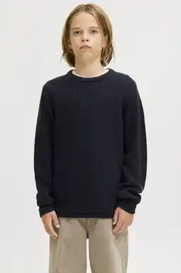 Wehkamp JACK & JONES JUNIOR trui donkerblauw grof gebreid aanbieding