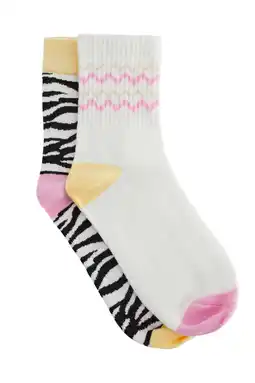 Wehkamp WE Fashion sokken - wit/zwart/roze (set van 2) aanbieding