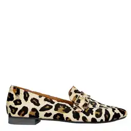 Wehkamp Babouche Luna - 8 leren loafers met panterprint beige aanbieding