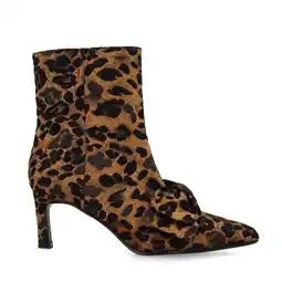 Wehkamp Manfield enkellaarzen met strik en panterprint cognac/zwart aanbieding