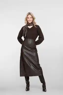 Wehkamp Geisha imitatieleren rok donkerbruin aanbieding