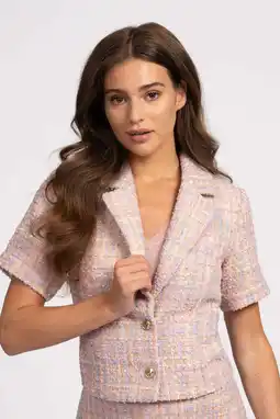 Wehkamp NIKKIE tweed cropped blazer lichtroze met lurex aanbieding