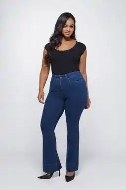 Wehkamp Fox Factor highwaist flared jeans dark blue denim aanbieding