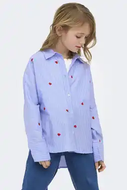 Wehkamp KIDS ONLY GIRL gestreepte blouse met hartjes lichtblauw aanbieding