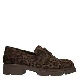 Wehkamp Manfield leren loafers met ponyhair donkerbruin/zwart aanbieding
