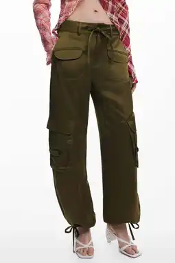 Wehkamp Desigual satijnen tapered lowwaist cargobroek kaki aanbieding