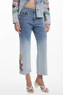 Wehkamp Desigual gebloemde bootcut jeans light blue denim met pailletten aanbieding