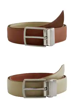 Wehkamp WE Fashion leren reversible riem groen/bruin aanbieding