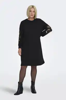 Wehkamp ONLY CARMAKOMA gebloemde sweatjurk met pailletten zwart aanbieding