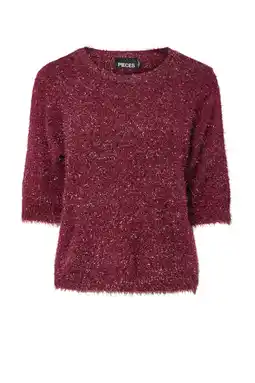 Wehkamp PIECES Curve top donkerrood gebreid aanbieding