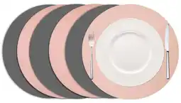 Wehkamp Cookinglife Placemats - Dubbelzijdig - Vegan leer - Grijs / Roze ø 38 cm - 6 Stuks aanbieding
