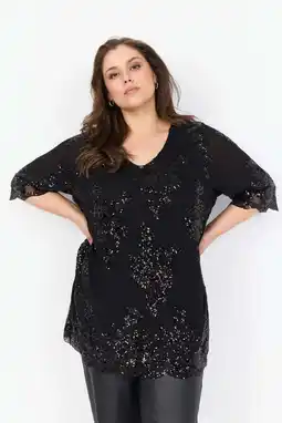 Wehkamp Wasabiconcept glitter top zwart met pailletten aanbieding