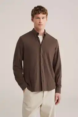 Wehkamp WE Fashion regular casual overhemd met textuur donkerbruin aanbieding
