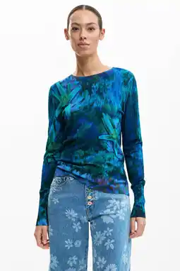 Wehkamp Desigual gebloemde pullover blauw fijn gebreid aanbieding