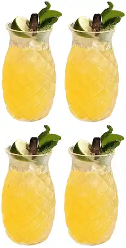 Wehkamp Cookinglife Cocktailglazen / Tiki Ananas Glazen + Herbruikbare Rietjes Zomers Fruit - 4 Stuks aanbieding