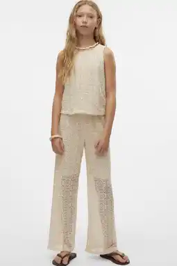 Wehkamp VERO MODA GIRL wide leg casual broek ecru gebreid aanbieding