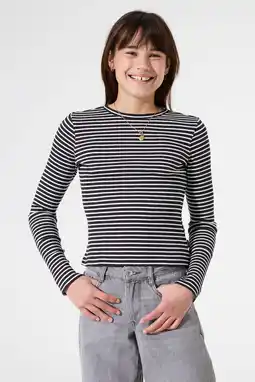 Wehkamp Garcia gestreepte longsleeve zwart rib gebreid aanbieding