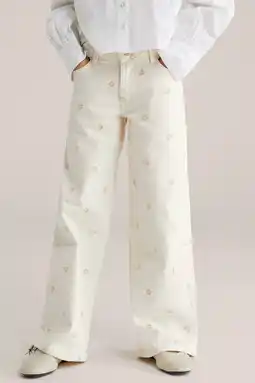 Wehkamp WE Fashion Blue Ridge gebloemde wide leg jeans ecru aanbieding