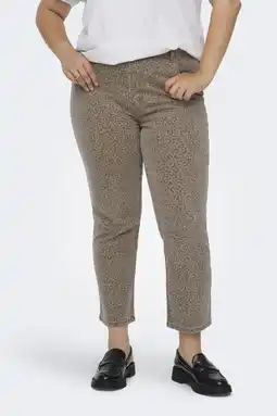 Wehkamp ONLY CARMAKOMA straight leg jeans met panterprint beige aanbieding